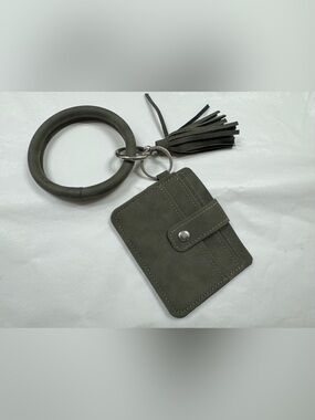 Olive Suede Card Holder Keyring with Tassel Bracelet